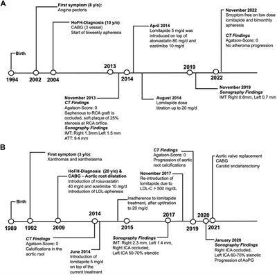 Case report: Therapy adherence, MTTP variants, and course of atheroma in two patients with HoFH on low-dose, long-term lomitapide therapy